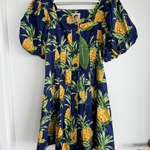 New! Farm Rio Tropical Pineapple Print Dress XS